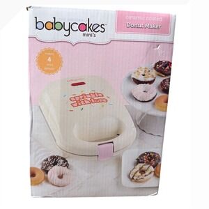Babycakes Mini Donut Maker Cream Pink Ceramic Coated Makes 4 New In Box